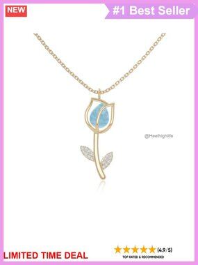 Larimar Moissanite Tulip Pendant Necklace 18K Gold Vermeil 18"